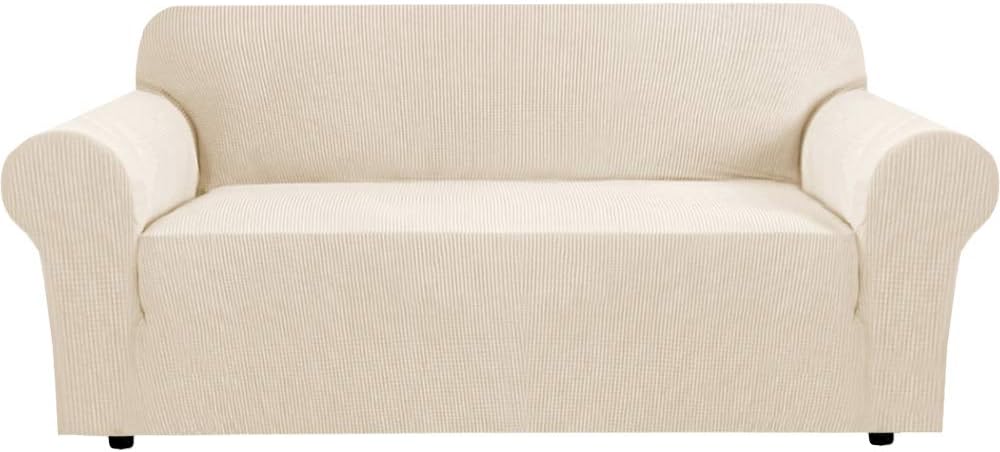 BellaHills Super Stretch Sofa Covers Couch Covers Sofa Slipcovers Furniture Protector for Sofas/Kids/Pets | Form Fitted Jacquard with Elastic Bottom, Thick Soft Non Slip (3 Seater，Natural)