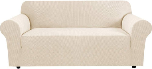 BellaHills Super Stretch Sofa Covers Couch Covers Sofa Slipcovers Furniture Protector for Sofas/Kids/Pets | Form Fitted Jacquard with Elastic Bottom, Thick Soft Non Slip (3 Seater，Natural)