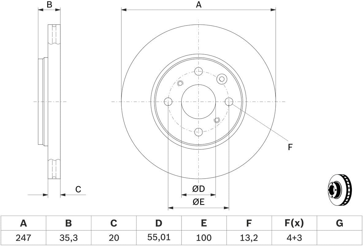 Bosch BD1105 Brake Disc Set - 247 mm - Front Axle - 1 Set of 2 Discs