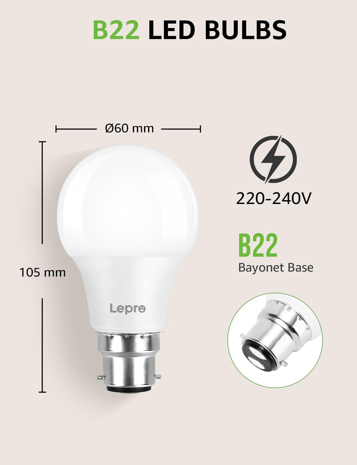 Lepro Bayonet Light Bulb, 8.5W=60W, 806lm, Warm White 2700K, Pack of 3