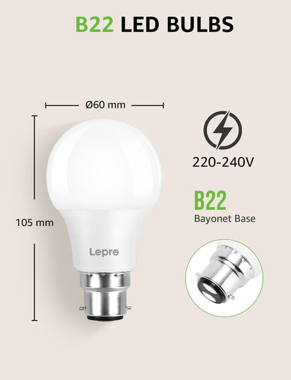 Lepro Bayonet Light Bulb, 8.5W=60W, 806lm, Warm White 2700K, Pack of 3