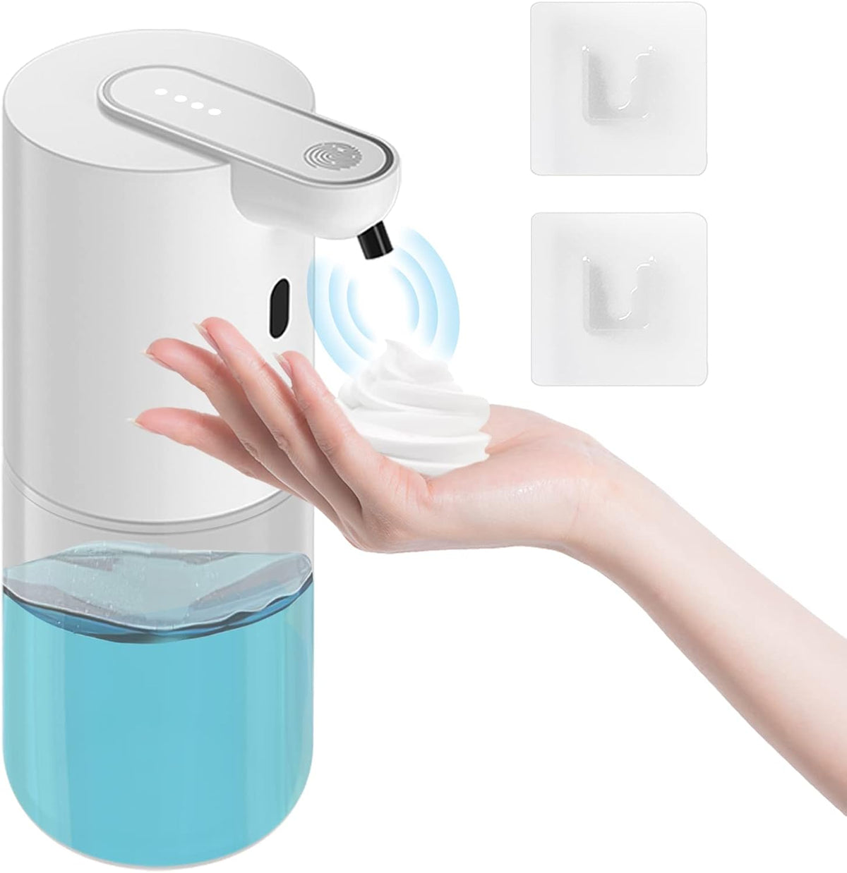 Automatic Soap Dispenser & 400 ML Rechargeable Non-Touch with 4 Adjustable Foam Quantity for Wall Mounting with Infrared Motion Sensor - Automatic Cleaning, White