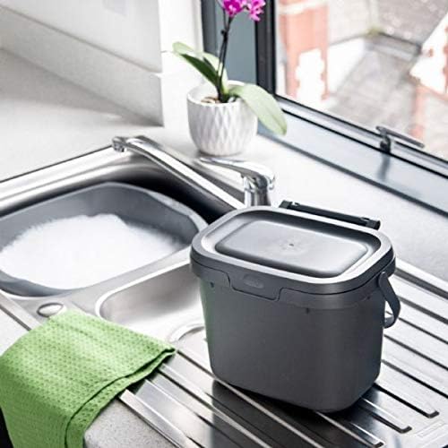 Addis 518251 Everyday Kitchen Food Waste Compost Caddy Bin, 4.5 Litre, Sliver, Metallic Silver