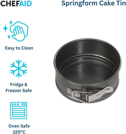 Chef Aid Non-Stick Spring Form Cake Tin, 12 x 5 cm Round Cake pan with Loose Base for Easy Release, handwash, Fridge and Freezer Safe., Grey