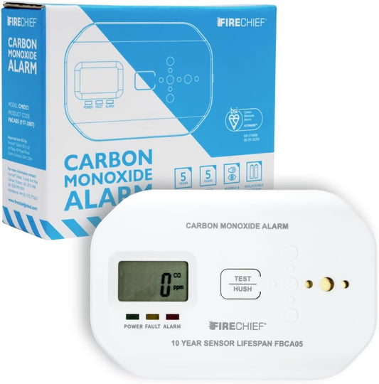 Firechief Carbon Monoxide Detector, 5 Year Battery Included - Visual & Audio Carbon Monoxide Alarm with LCD Display - Gas Detector - FBCA05 Model