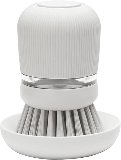 Brabantia Refillable Soap Dispensing Washing Up Brush (Light Grey) Secure Grip Palm Brush with Storage Tray