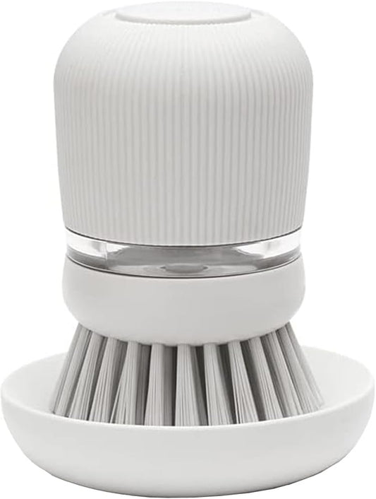 Brabantia Refillable Soap Dispensing Washing Up Brush (Light Grey) Secure Grip Palm Brush with Storage Tray