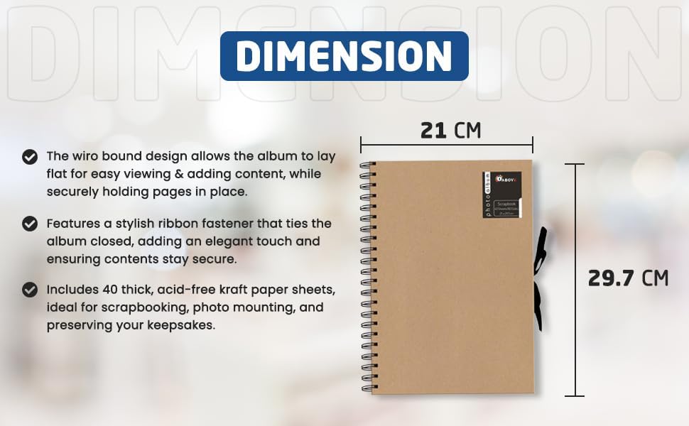 A4 Kraft Ribbon Fastener Scrapbooking Album Photos Wiro Bound Display Book 40 Sheets-21cmx29.7cm