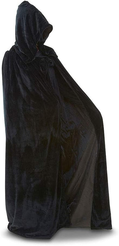 Mystic Moments Hooded Velvet Cloak/Cape (Black Velvet/Black Silk)