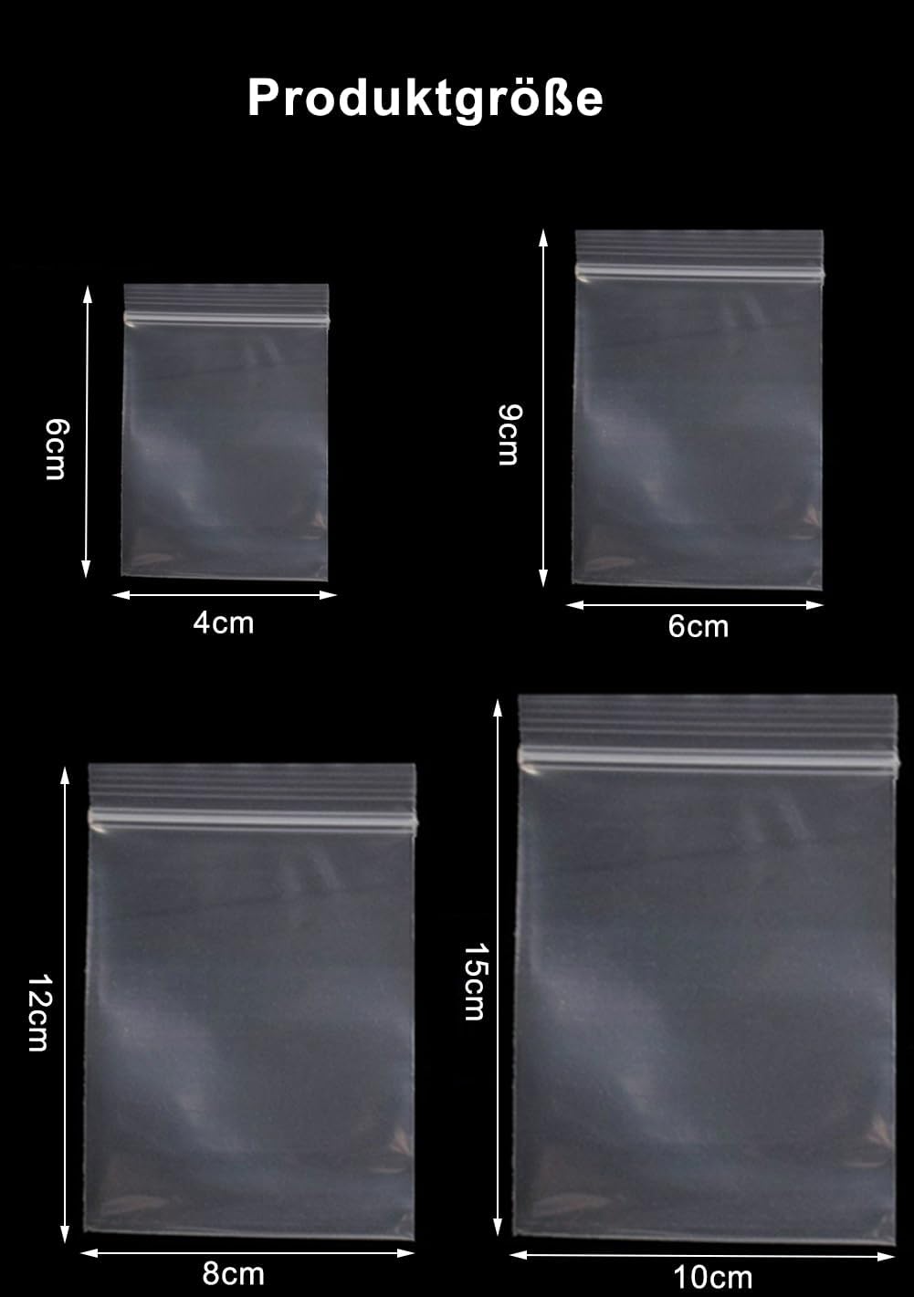 400pcs Grip Seal Bags, 4 Size Resealable Zip Lock Bag, Clear Plastic Bags, Reusable Polythene Pouches, Sealable Storage Baggies for small items
