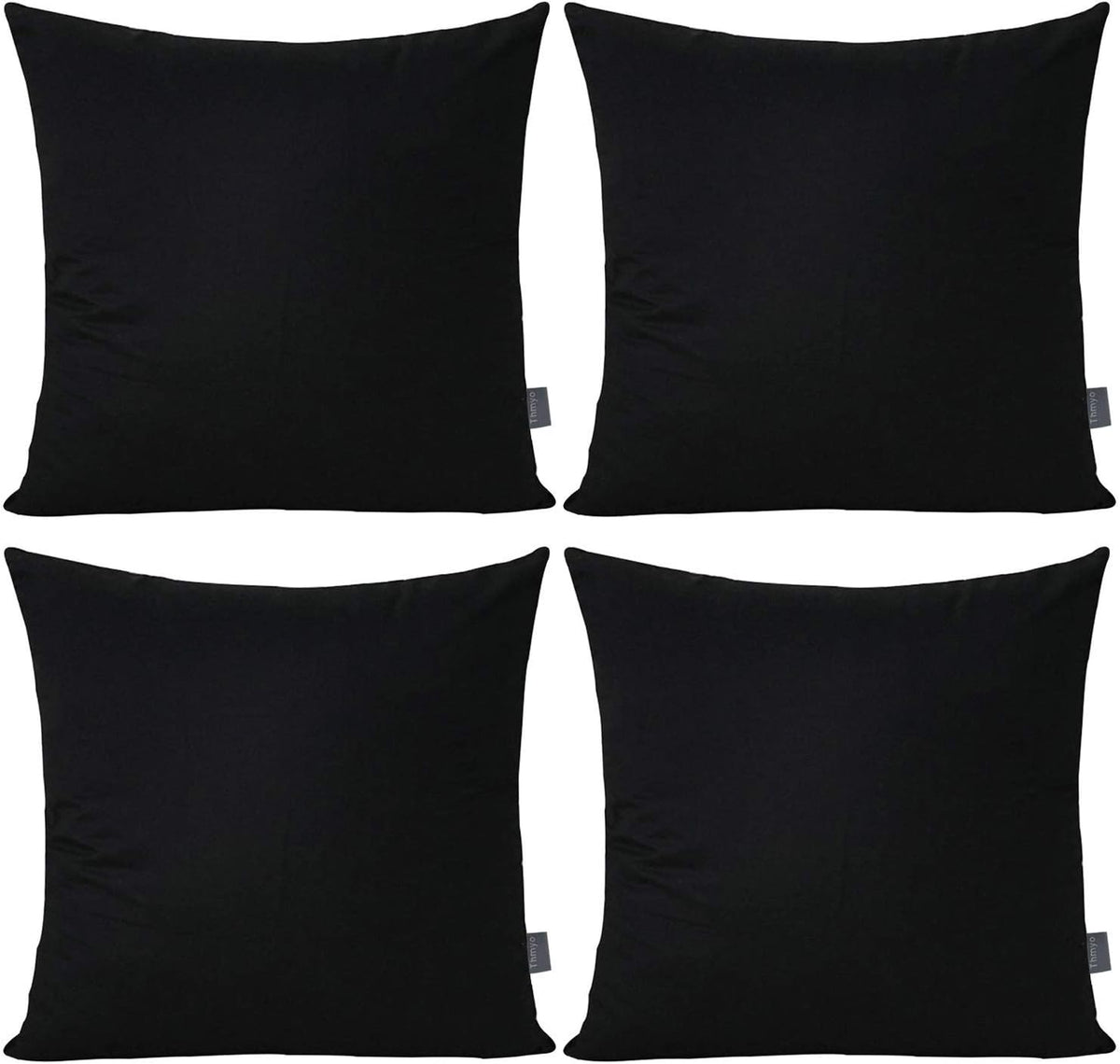 4 Pack Pillow cover,Cotton Comfortable Solid Decorative Throw Pillow Case Square Cushion Cover Pillowcase (Cover Only,No Insert) (16x16 inch/ 40x40cm, Black)