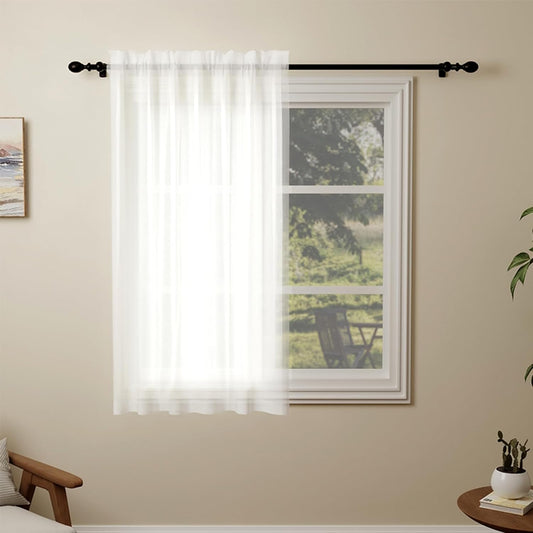 White Voile Curtains 45 Drop, 1 Panel Rod Pocket W56xL45 Inch | See Through Net Curtains for Windows Washable Sheer Curtain Panel for Living Room, Bedroom, Kitchen 142 x 114cm Drop Single