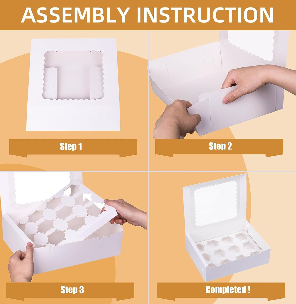 6-Set Cupcake Boxes Hold 12 Cupcakes, Muffins and Pastries, Food Grade Bakery Carrier Boxes with Windows and Inserts