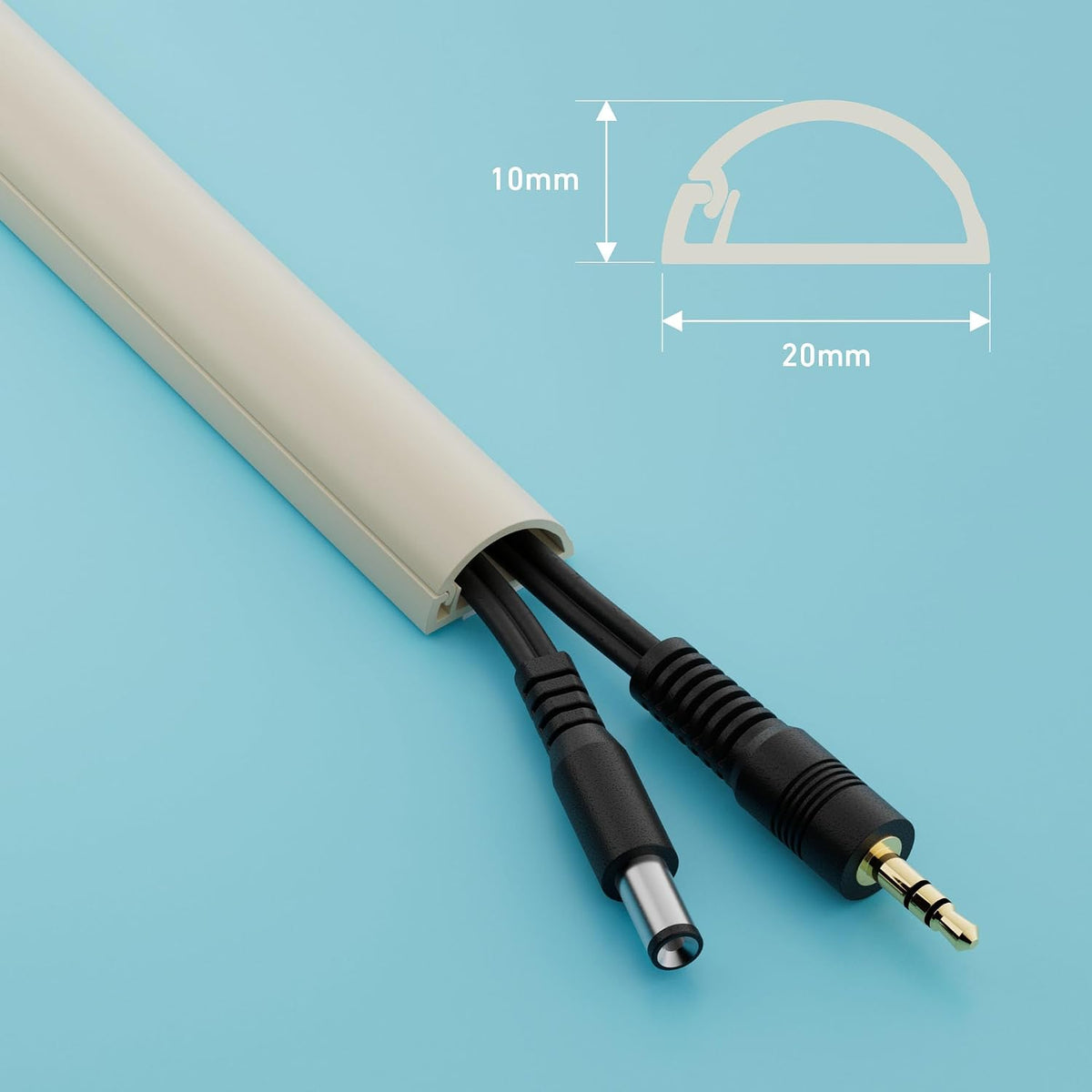 D-Line 20x10mm Cable Trunking 4m Multipack, Half Round Profile, Self-Adhesive Wire Cover, Paintable Cable Management - 10x 20mm (W) x 10mm (H) x 40cm Lengths and Accessories - Magnolia