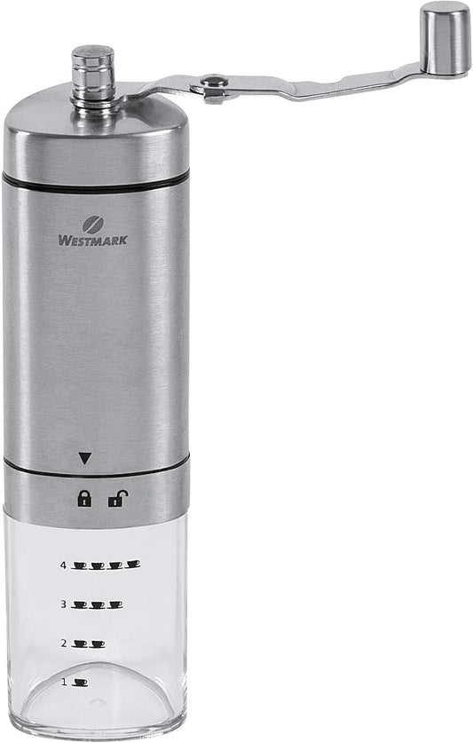 Westmark Manual Coffee Grinder With Ceramic Mill, For Up To 4 Cups Of Coffee, With Scale, Brasilia, Length: 20.5 Cm, Stainless Steel/Ceramic, 24902260