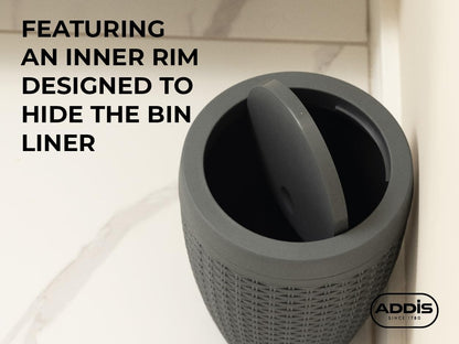 Addis Faux Rattan Round Swing Lid Bathroom Bin, Charcoal, 517488
