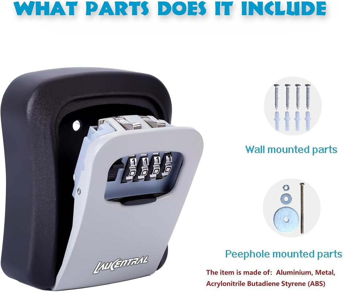 Key Safe Wall Mounted, Enhanced Security 4 Digit Combination Key Safe Lock Box Outdoor, Weatherproof, for Share & Secure Keys, For Home & Business