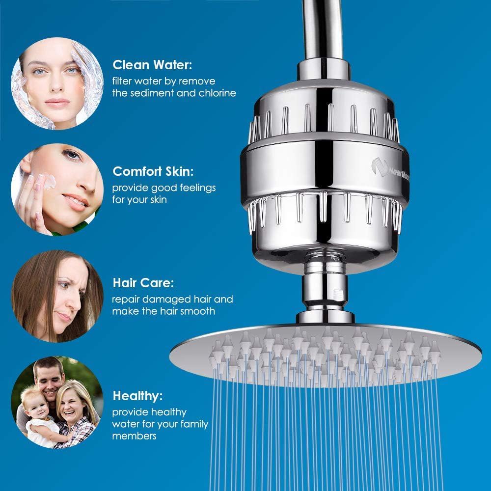 NearMoon Shower Head and 15 Stage Shower Filter Combo, High Pressure Filtered Showerhead Softener for Hard Water, Removes Chlorine zcisFluoride and Harmful Substances- 1 Replaceable Filter Cartridge