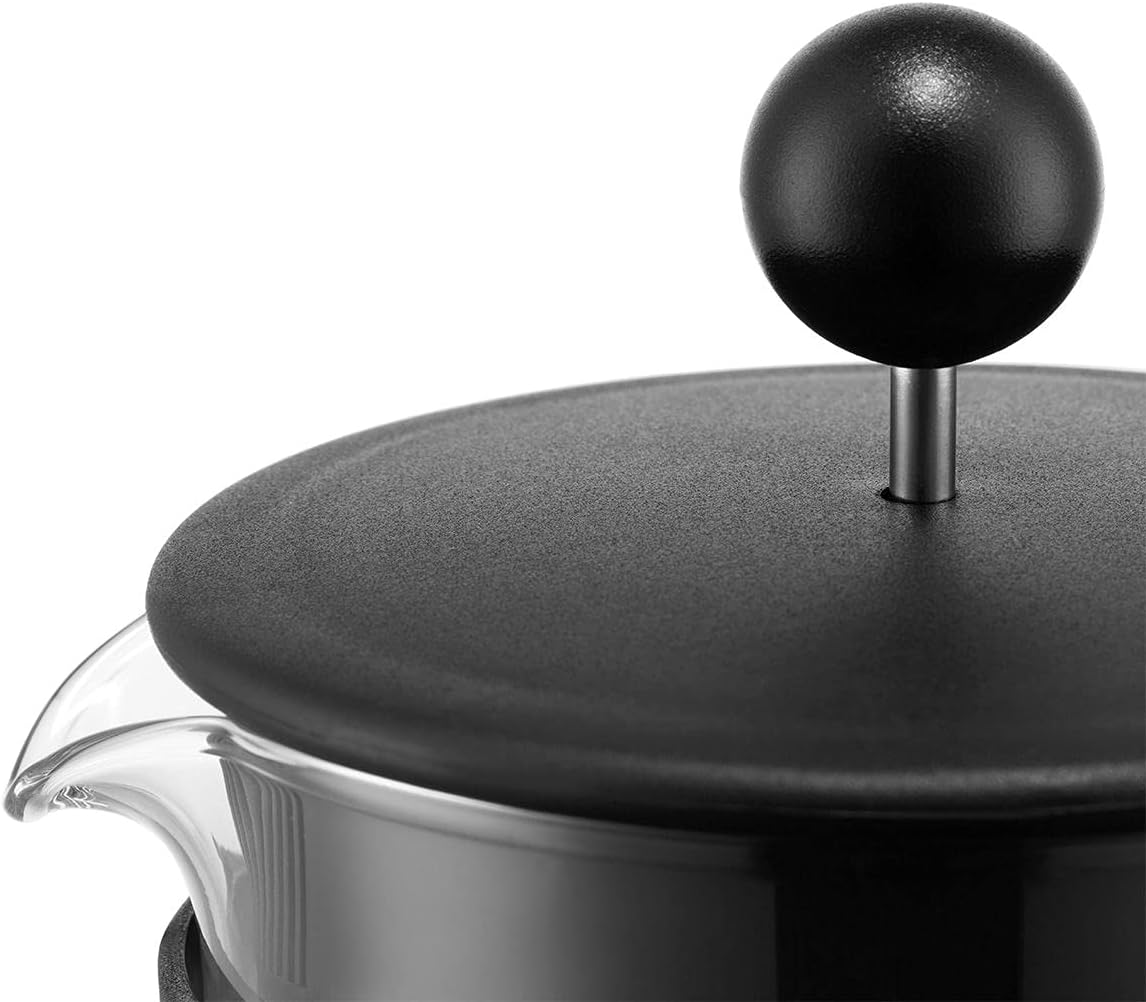 Bodum KENYA French Press Coffee Maker, 500ml / 4 Cup Cafetière with Heat-Resistant Borosilicate Glass, Reusable Stainless-Steel Filter and Protective Plastic Frame, Black, 1784-01