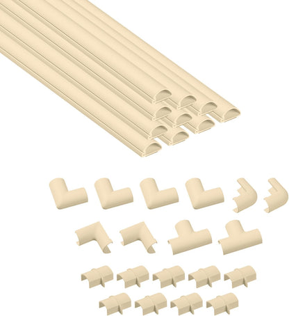 D-Line 20x10mm Cable Trunking 4m Multipack, Half Round Profile, Self-Adhesive Wire Cover, Paintable Cable Management - 10x 20mm (W) x 10mm (H) x 40cm Lengths and Accessories - Magnolia