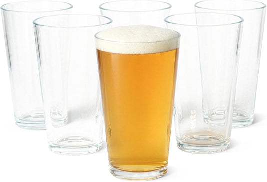 Amazon Basics Pint Glasses, 6-Piece Set, 473ml, Dishwasher-Safe