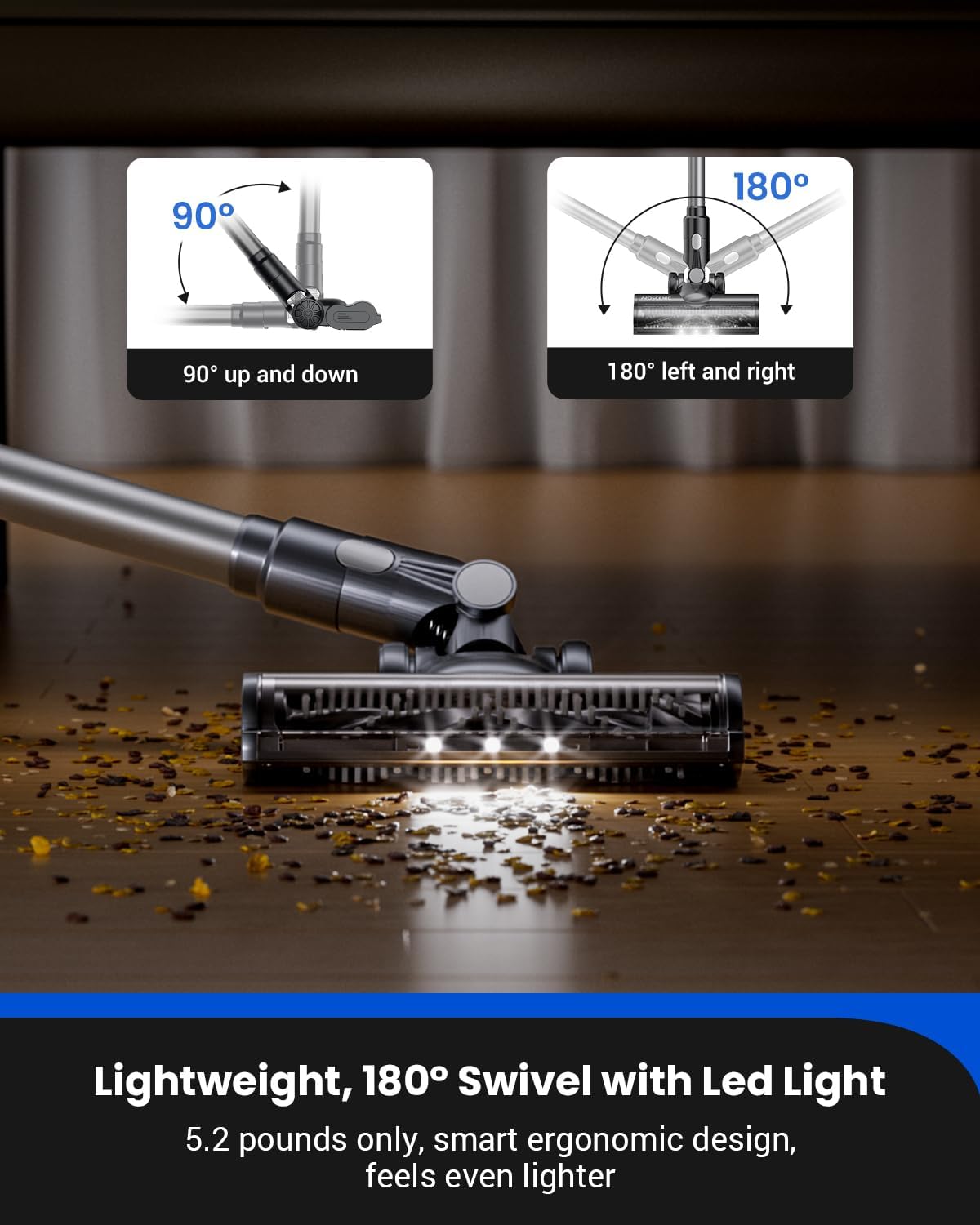 Proscenic Cordless Vacuum Cleaner, Vacuum and Mop Combo All in one, 550W 45Kpa 60Mins Lightweight Stick Vacuum with LED Display, Rechargeable Hoover Cordless for Floors Pet Hair Carpet, P11 Pro