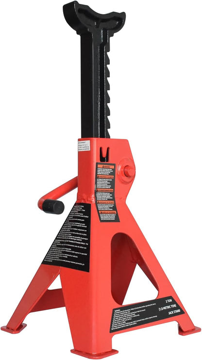 Amazon Basics Steel Jack Stands, 2 Ton (1.8 metric Ton) Capacity - 1 Pair, Red,Black