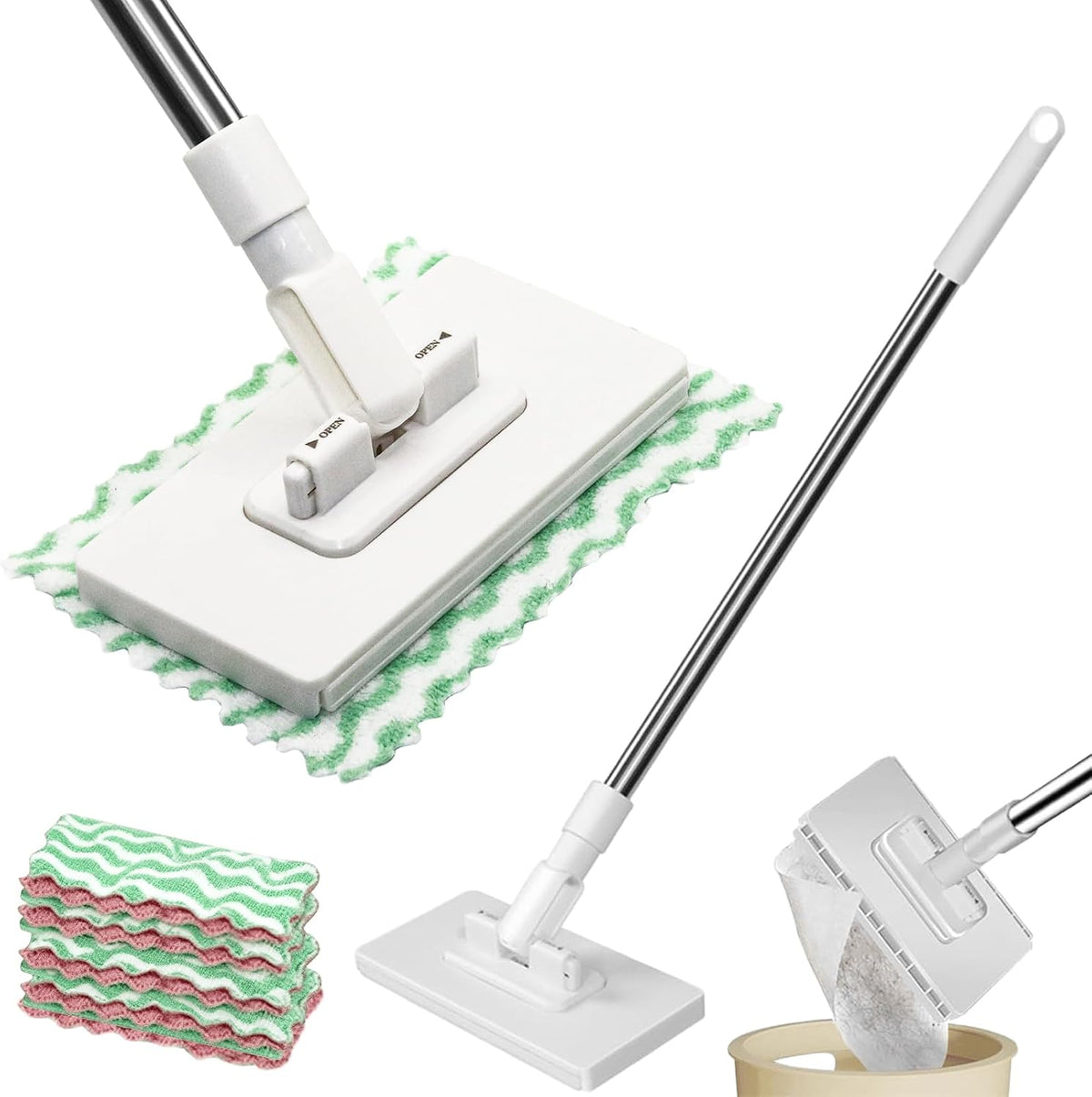 Lazy Mop for Cleaning Floors Mop With Pressure Clamping System Mini Mops no Need to Wash by Hand one-Touch Replacement 10 dry Sweeping Cloths, Suitable for Kitchens, Walls and Windows