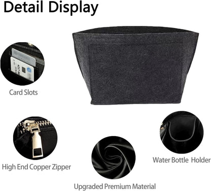 Bag Insert Organizer, Purse Insert Organizer With Zipper,Multi-Pocket Felt Handbag Organizer for Wallet Organize, Folding Tote Bag organize inserts for Longchamp (Dark gray, L)