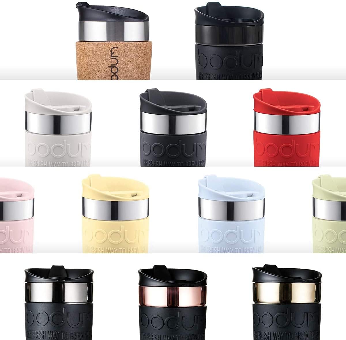 Bodum Travel Mug Vacuum Insulated Travel Cup, 350ml / 12oz Double-Wall Stainless-Steel Coffee Mug with Flip-Top Lid and Non-Slip Silicone Grip, Black, 11068-01