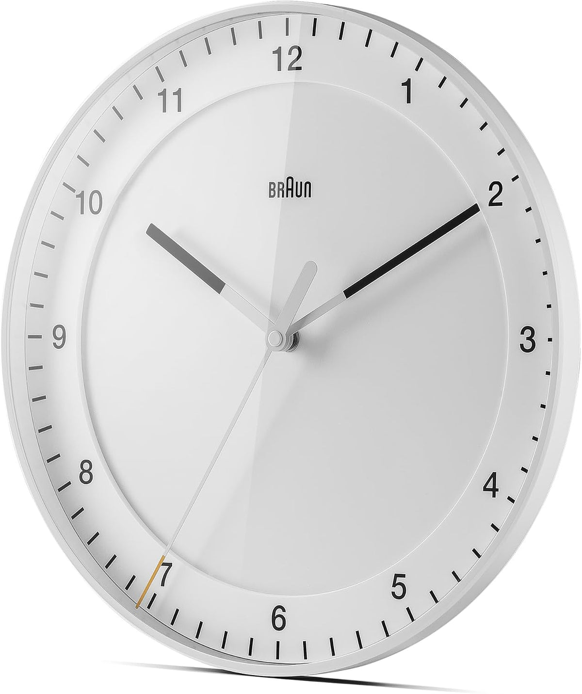 Braun Classic Large Analogue Wall Clock with Silent Sweep Movement, Easy To Read, 30cm Diameter in White, model BC17W.