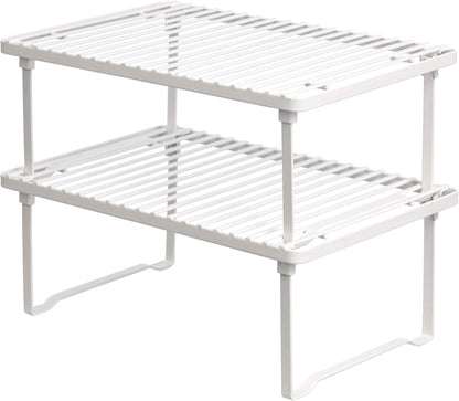 Amazon Basics Stackable Kitchen Storage Shelves, Pack of 2, 20.3 D x 31.6 W x 11.4 H cm, Metal, White | Stackable