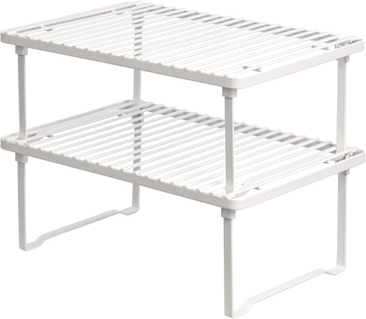 Amazon Basics Stackable Kitchen Storage Shelves, Pack of 2, 20.3 D x 31.6 W x 11.4 H cm, Metal, White | Stackable
