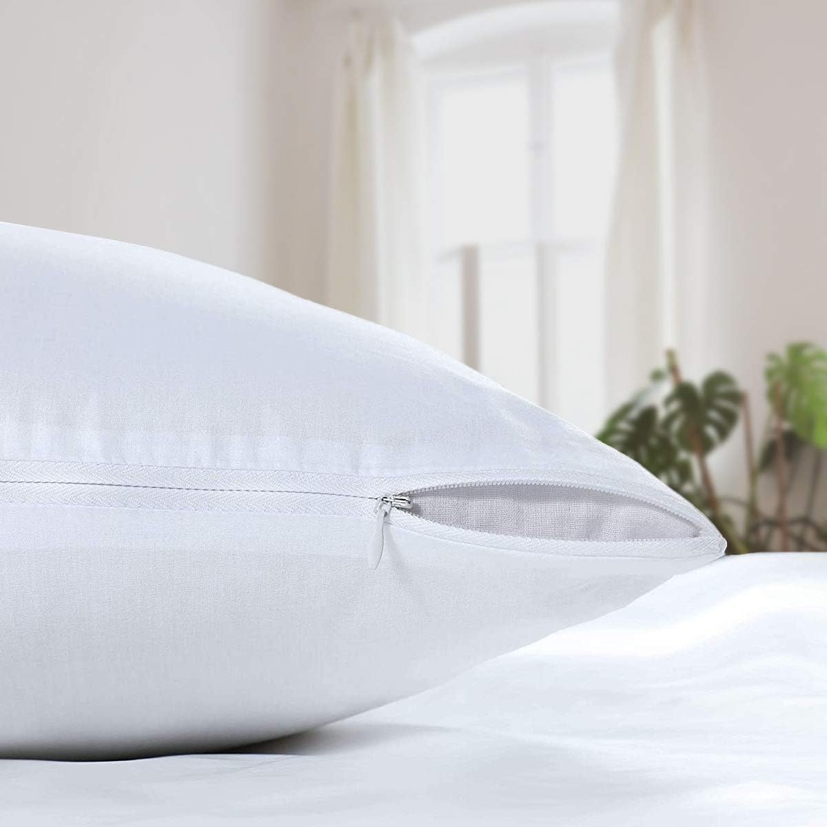 Pack of 4 Zippered Pillow Protectors 100% Cotton - Breathable Pillow Cases - UK Standard ( 48 X 74 Cm ) Anti Allergy Dust Mite Premium Pillow Covers