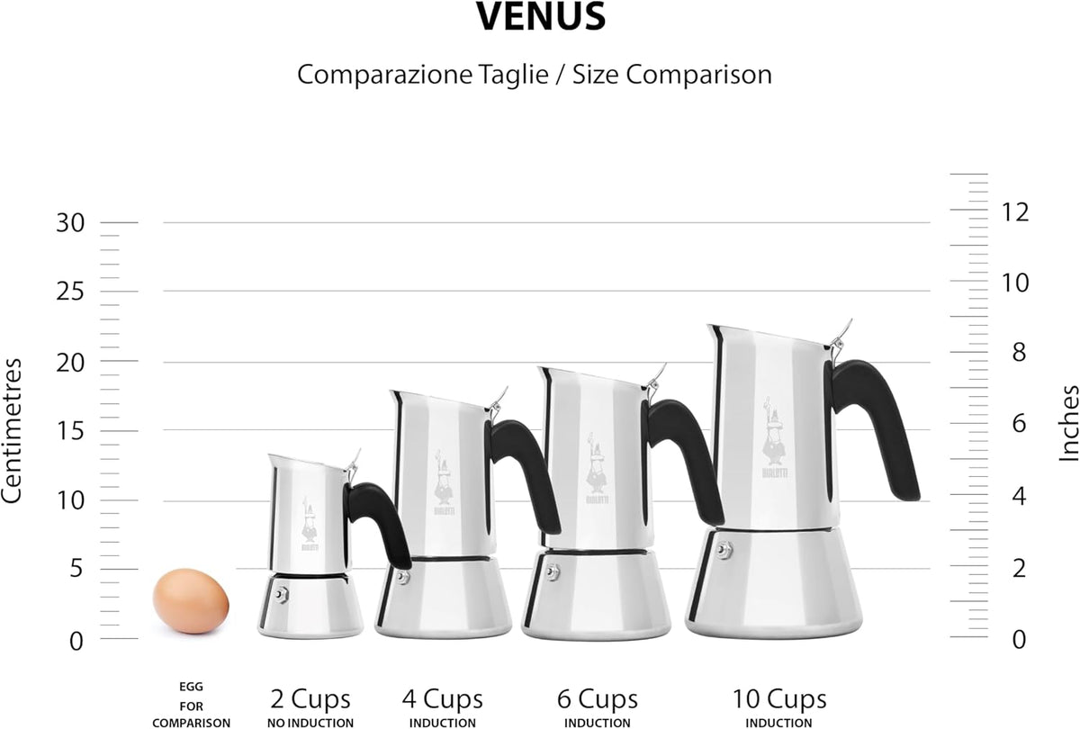 Bialetti - New Venus, stainless steel espresso coffee machine, suitable for all types of stoves, 2 cups (85 ml), aluminium, silver (Not induction safe)
