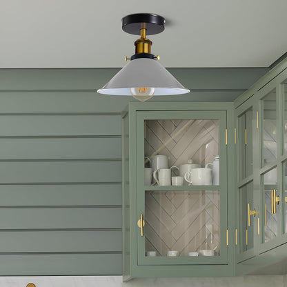 LEDSone Vintage Semi Flush Ceiling Lighting E27 Base Holder Metal Grey Lampshade Light Fitting Ceilings for Bedroom Kitchen Hallway Dining Rooms Living Room with Bulb