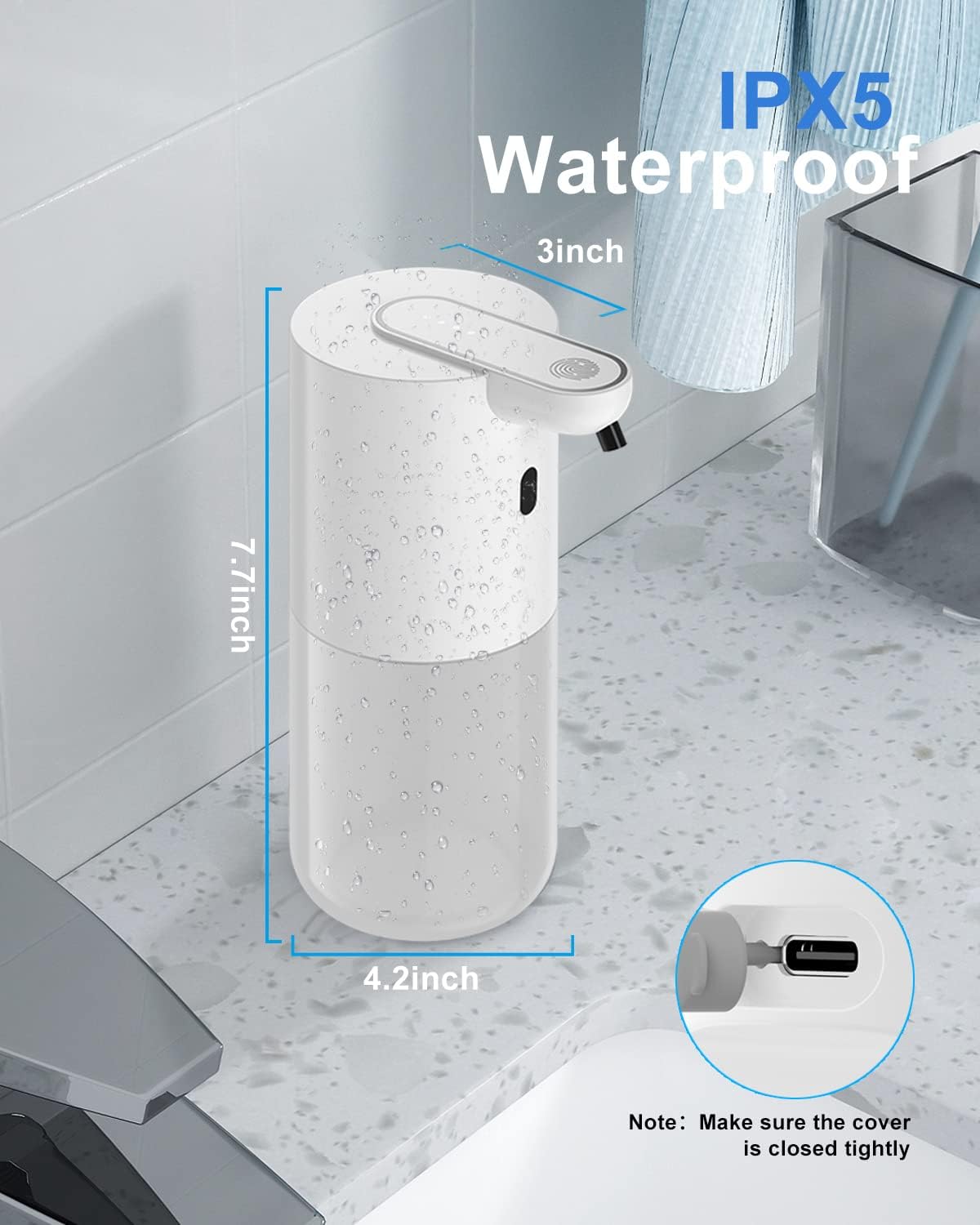 Automatic Soap Dispenser & 400 ML Rechargeable Non-Touch with 4 Adjustable Foam Quantity for Wall Mounting with Infrared Motion Sensor - Automatic Cleaning, White