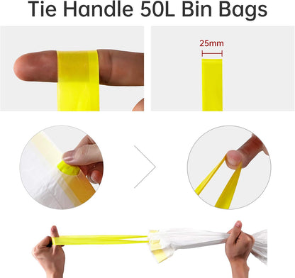 blkk Bin Bags Heavy Duty Bin Liners 50L Swing Bin Liners Strong Pedal Drawstring Bin Bags with Tie Handle Unscented (5 Rolls, 100 Counts in All)