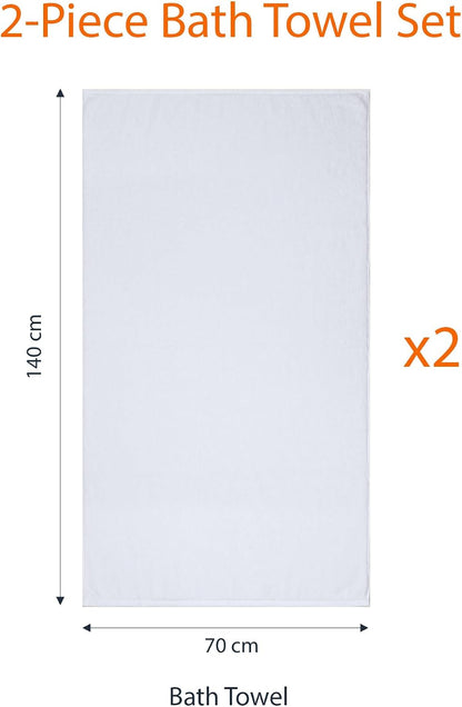 Amazon Basics Bath Towels, 100% Cotton Quick Dry Towel Set, Soft and Absorbent, 70 x 140 cm, White, 2-Pack