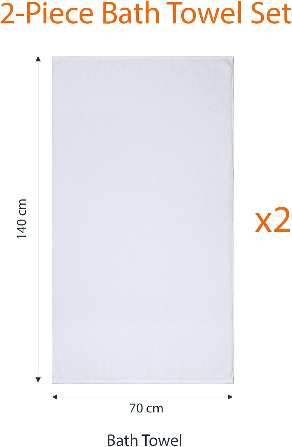 Amazon Basics Bath Towels, 100% Cotton Quick Dry Towel Set, Soft and Absorbent, 70 x 140 cm, White, 2-Pack