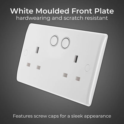 BG Electrical Double Switched Power Wall Plug Socket with Smart Home Control, Touch, Voice or App Control, Timer Function, Security Options, Round Edge, Nexus 800 Series, White Moulded, 13A, 822/HC