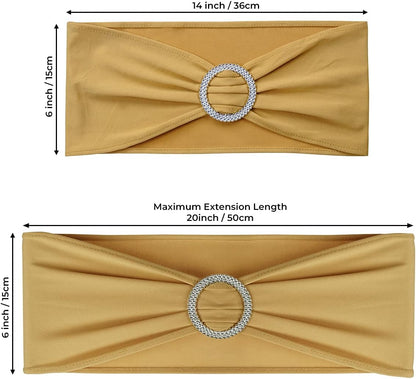 Babenest Spandex Chair Sashes Bows 50PCS Premium Stretch Chair Cover Band with Buckle Slider Universal Elastic Chair Ties for Wedding Party Ceremony Reception Banquet Decoration (Gold)