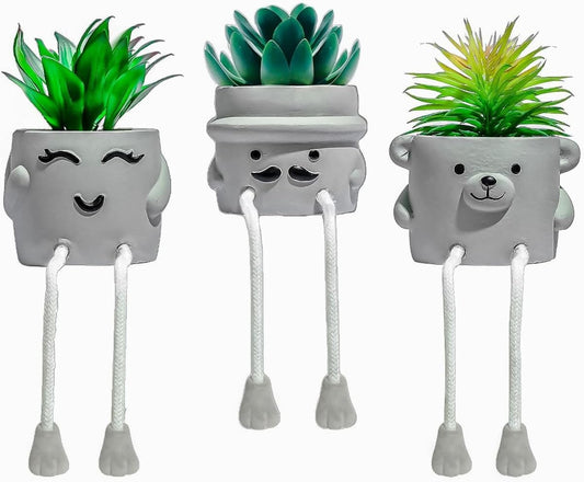 OLEEK Small Fake Plant Office Desk Decor - shelf sitters with dangling legs - Desk Plants for Office Decorations for Work - Decorative Plants Decor - Fake Succulents Plants Artificial Home Decor Shelf