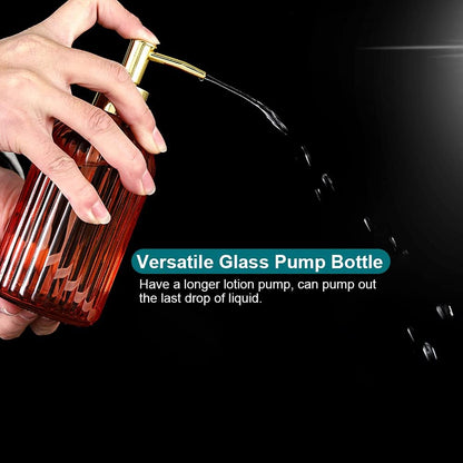 2 Pack Versatile Glass Soap Dispenser Bottle with Pump, 17 Oz Dripless Pump Bottle, Refillable Liquid Hand Jar Dispenser for Bathroom, Countertop, Kitchen, Laundry Room - Amber