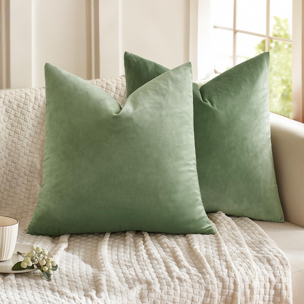 MIULEE Velvet Cushion Covers 45 x 45 Green Sofa Cushions 2 Pieces