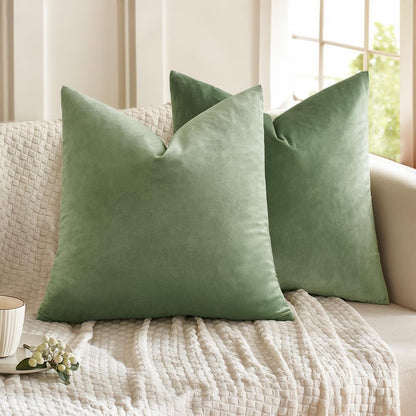 MIULEE Velvet Cushion Covers 45 x 45 Green Sofa Cushions 2 Pieces