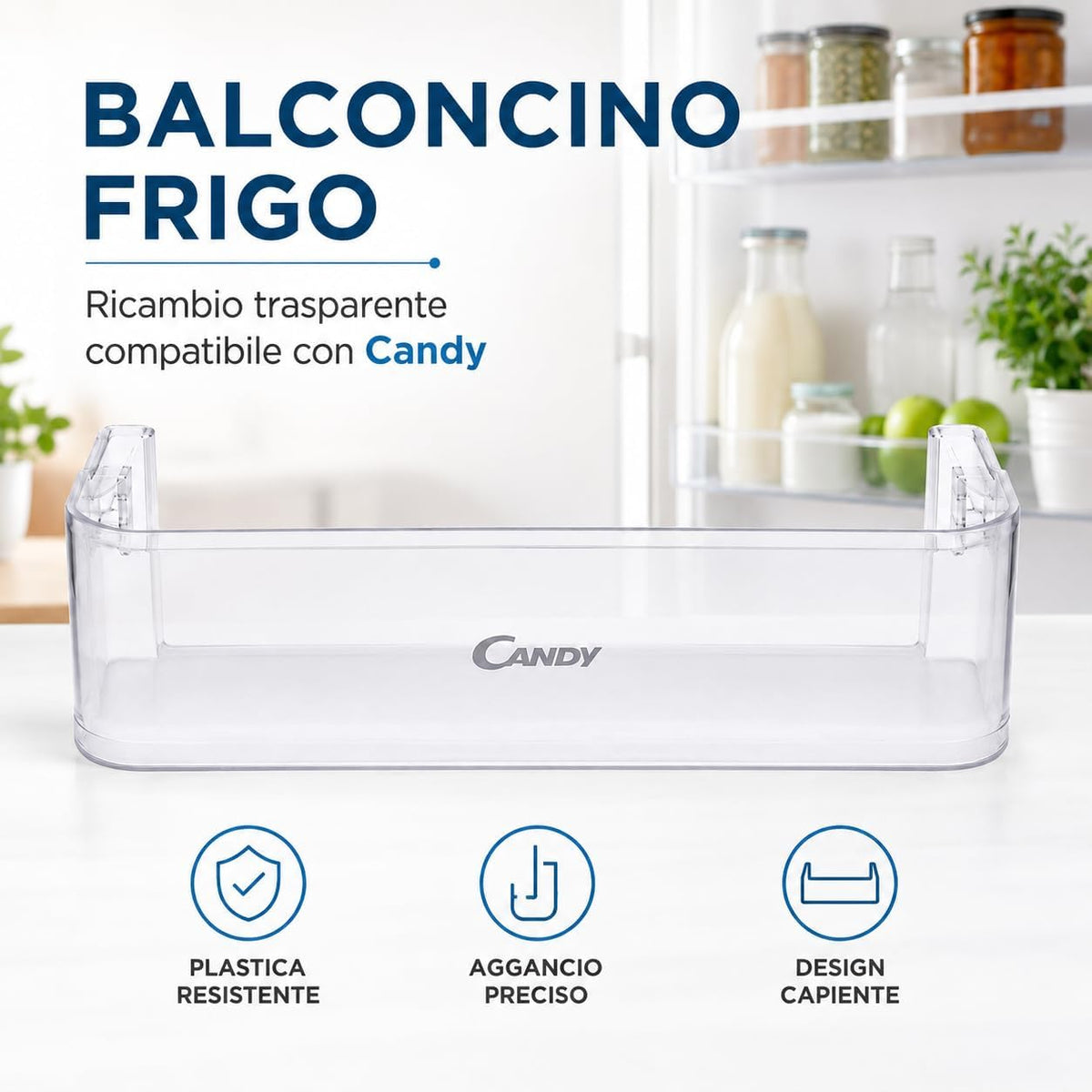 CANDY Fridge Door Replacement Shelf, Original Plastic Spare Part