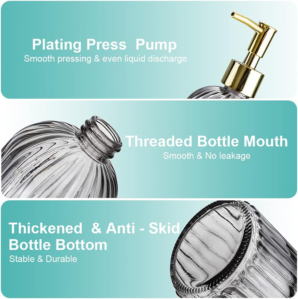 2 Pack Versatile Glass Soap Dispenser Bottle with Pump, 17 Oz Dripless Pump Bottle, Refillable Liquid Hand Jar Dispenser for Bathroom, Countertop, Kitchen, Laundry Room - Amber