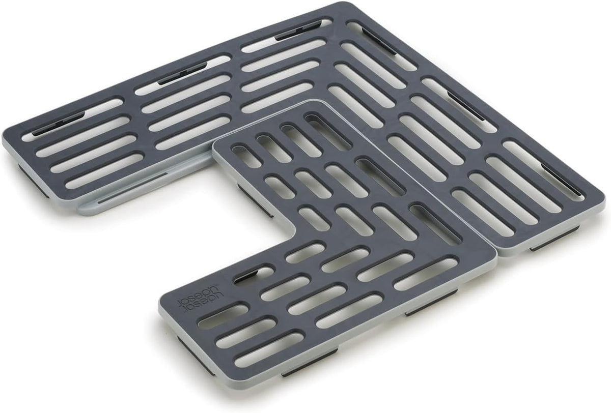 Joseph Joseph Sink Saver- 2 piece Adjustable Kitchen Sink Protector Mat with Non Slip feet, Grey