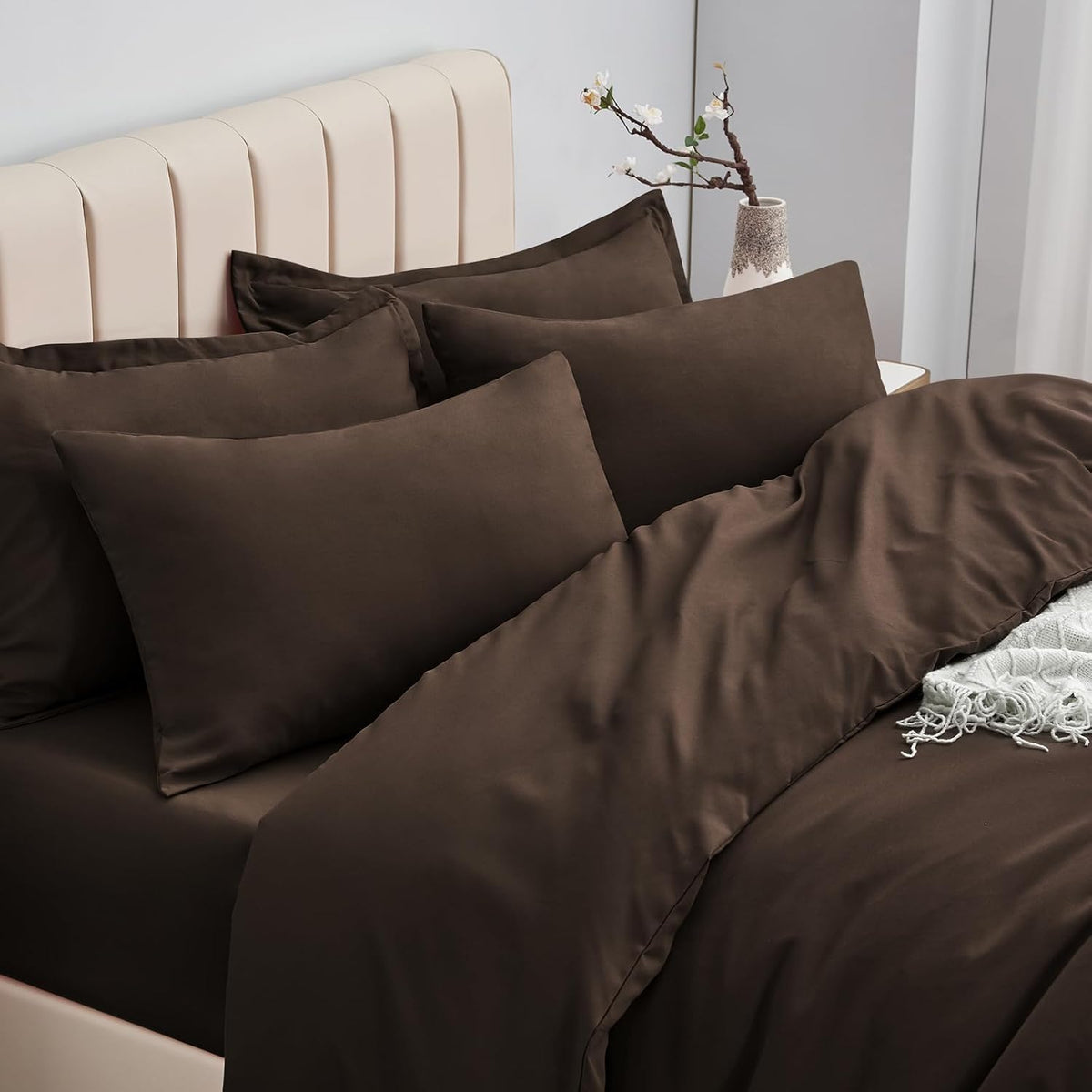 Aisbo Double Duvet Cover Set Grey, Brushed Microfiber Bedding Set